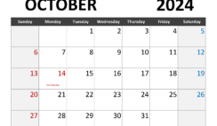 Blank Calendar for Oct 2024 O1344