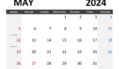 Free downloadable Calendar May 2024 M5345