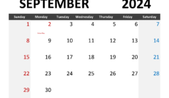 Free downloadable Calendar September 2024 S9345