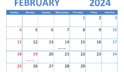 Free 2024 February Printable Calendar F2346