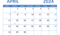 Free 2024 April Printable Calendar A4346