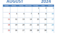 Free 2024 August Printable Calendar A8346