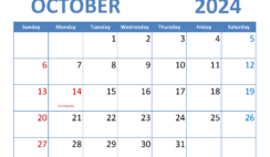 Free 2024 October Printable Calendar O1346