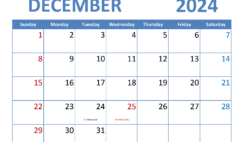 Free 2024 December Printable Calendar D1346