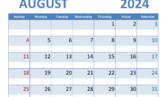 August 2024 Free Print Calendar A8347