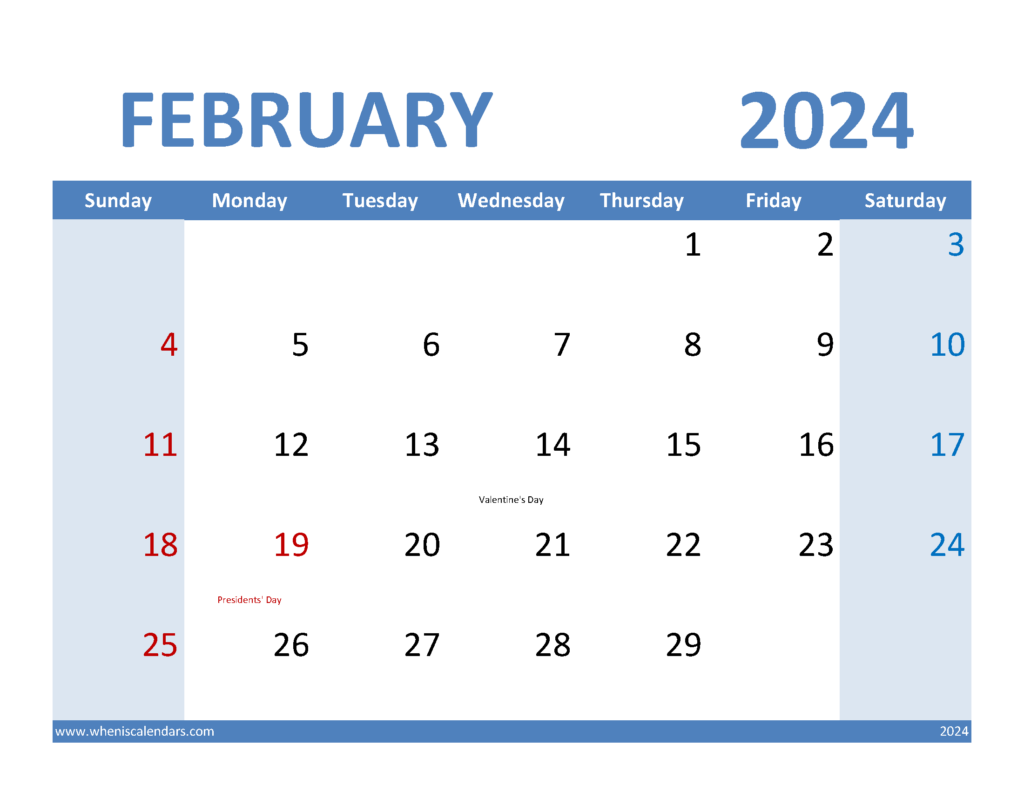 Download Blank Calendar Template February 2024 Letter Horizontal 24070