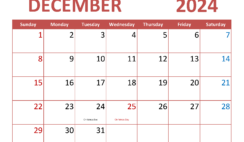 2024 December Blank Calendar Printable D1351