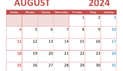 August 2024 Calendar Free Template A8353