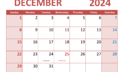 December Template Calendar 2024 D1354