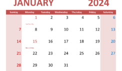 Download Jan Calendar 2024 with Holidays Letter Horizontal J4075