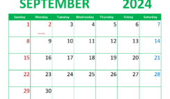 Free Printable September 2024 Monthly Calendar S9356