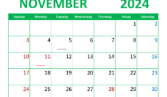 Free Printable November 2024 Monthly Calendar N1356