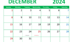 Free Printable December 2024 Monthly Calendar D1356