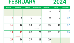 month of February Printable Calendar 2024 F2358