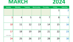 month of March Printable Calendar 2024 M3358