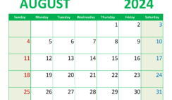 August 2024 Calendar Printable with notes A8359