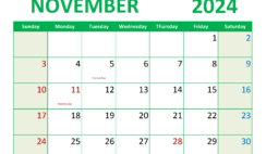 November 2024 Calendar Printable with notes N1359