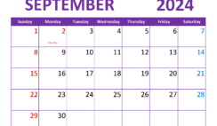 September 2024 Monthly Calendar Free Printable S9361