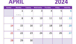 Blank April 2024 Calendar Free A4363