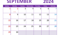 Blank September 2024 Calendar Free S9363