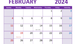 month of February 2024 Calendar Printable F2364