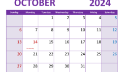 month of October 2024 Calendar Printable O1364