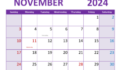 month of November 2024 Calendar Printable N1364