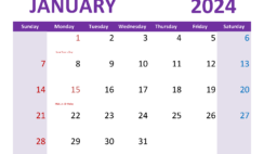 Download print January 2024 Calendar Free Letter Horizontal J4085