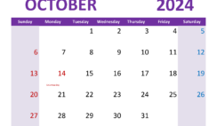 October 2024 Calendar Printable with lines O1365