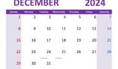 December 2024 Calendar Printable with lines D1365