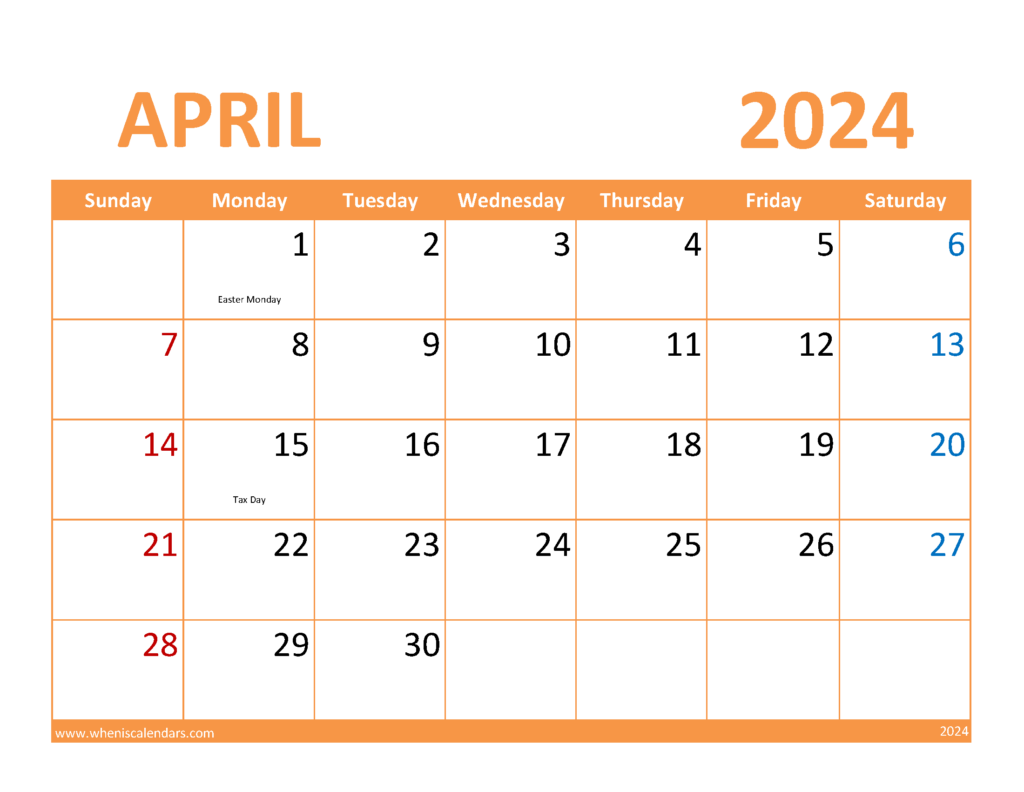 April Editable Calendar 2024 A4086