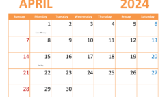 April Blank Calendar 2024 Printable A4366