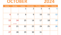 October Blank Calendar 2024 Printable O1366