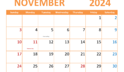 November Blank Calendar 2024 Printable N1366