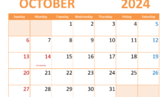 Printable October Monthly Calendar 2024 O1368