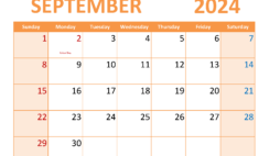 2024 Blank September Calendar to Print S9369