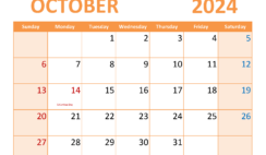 2024 Blank October Calendar to Print O1369