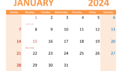 Download January 2024 Calendar Printable Free pdf Letter Horizontal J4090