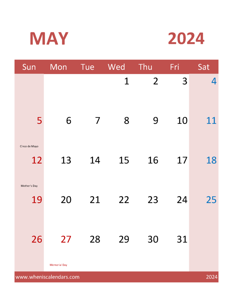 May 2024 Printable Blank Calendar M5385