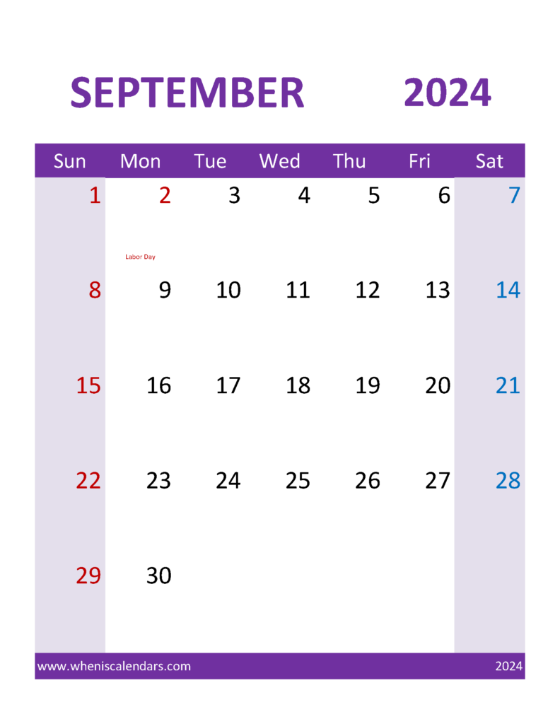 Download Printable Calendars September 2024 Letter Vertical 94115